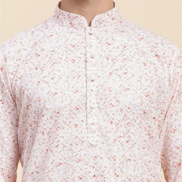 SKAVIJ Men’s Embroidered Sequined Kurta with Pajama 2-Piece Set Size Large - Picture 3 of 15